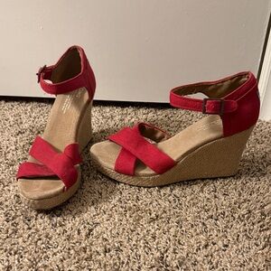 Toms Red Wedge Sandals